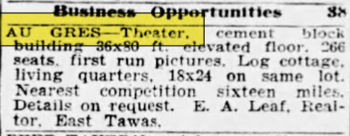 Feb 17 1946 for sale Au Gres Theatre, Au Gres